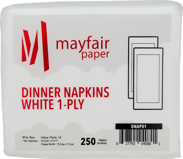 1 Ply Dinner Napkins 1/8 Fold - White - DNAP01