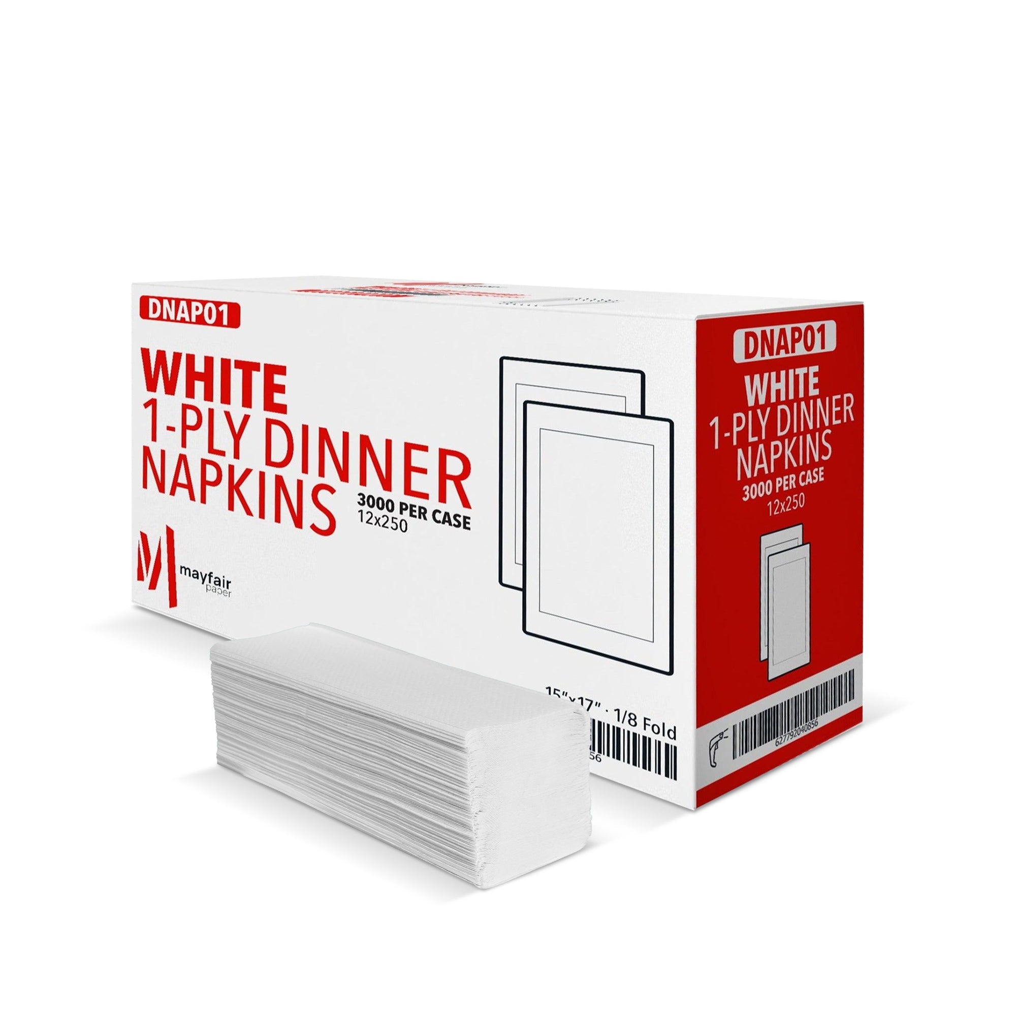 1 Ply Dinner Napkins 1/8 Fold - White - DNAP01 — image 2