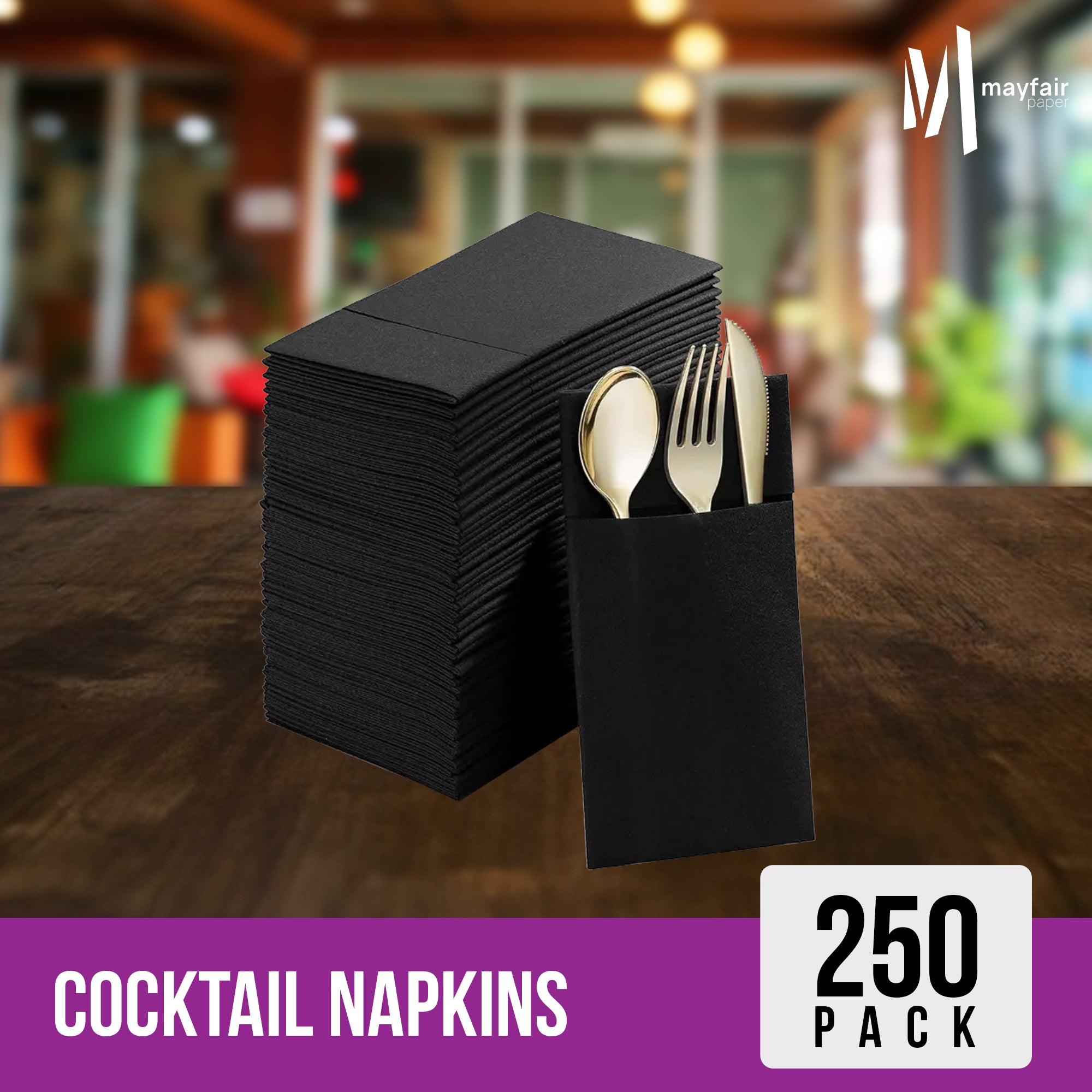 2 Ply Cocktail Napkins 1/4 Fold - Black - CNAP02B — image 6