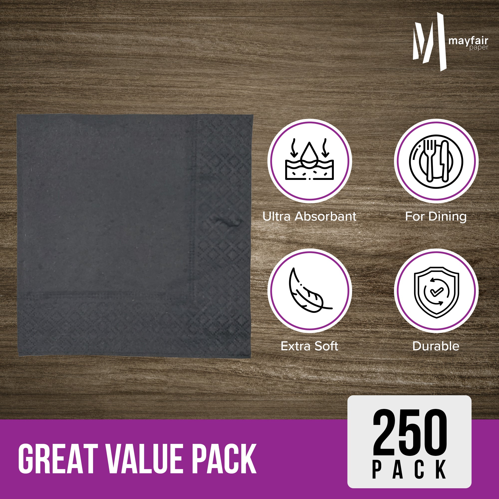 2 Ply Cocktail Napkins 1/4 Fold - Black - CNAP02B — image 7