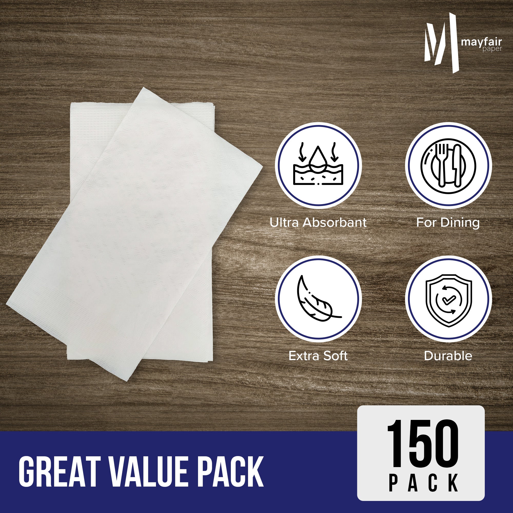 2 Ply Dinner Napkins 1/8 Fold - White DNAP02 — image 7