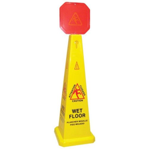 Caution Wet Floor Safety Cone - Yellow/Red 4-Sided
