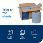 Tork® W1/W2 Centerfeed Industrial Wiper - Blue 4-Ply 2x375 Sheets