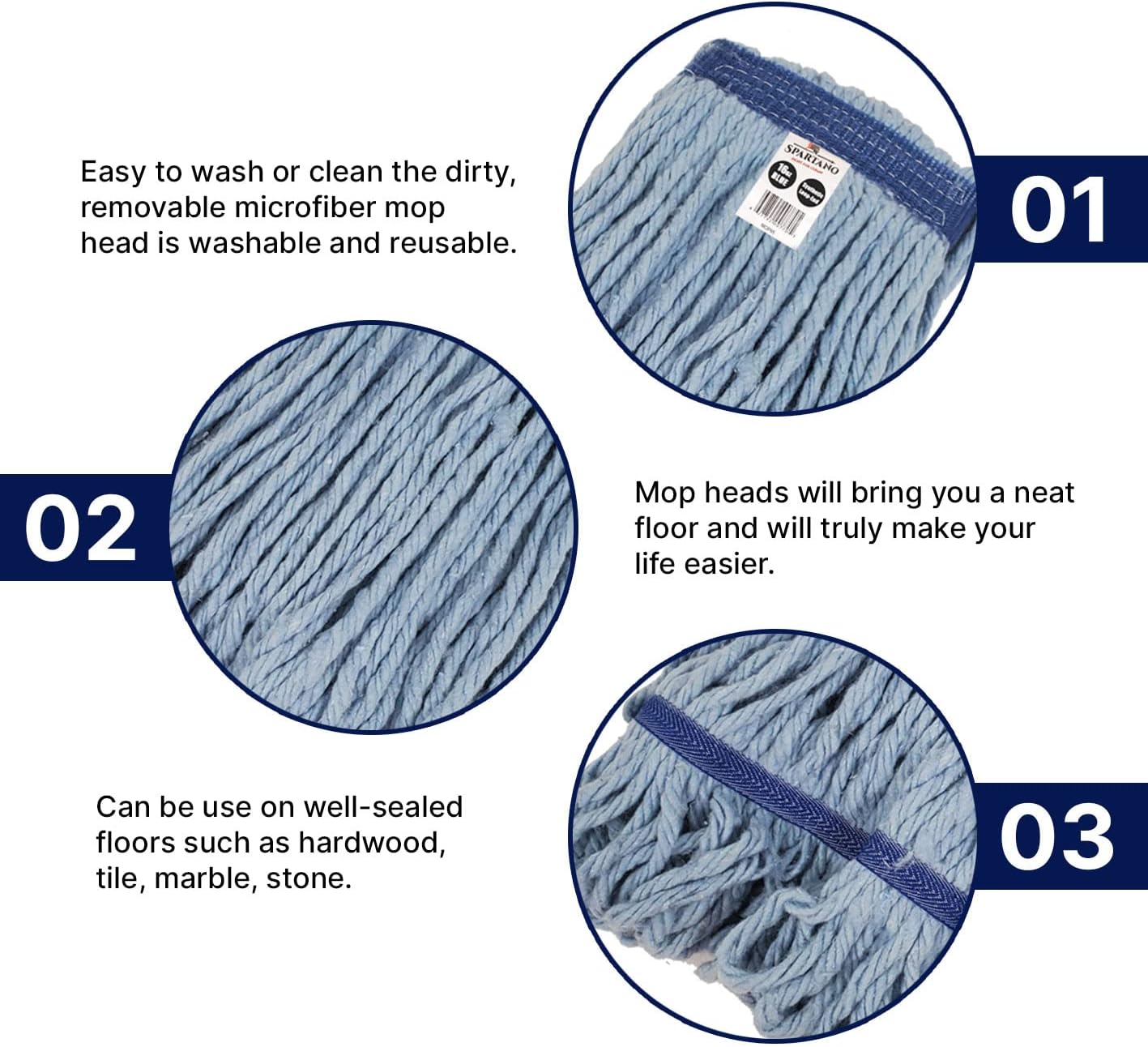 16oz Blue Synthetic Loop-End Mop Head — image 3