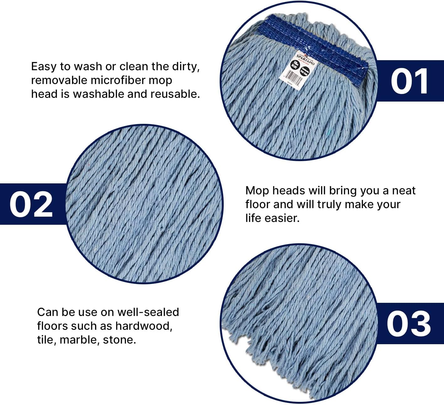 16oz Blue Synthetic Cut-End Mop Head — image 3