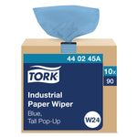 Tork® W24 Industrial Pop-Up Box Paper Wiper - Blue 4-Ply 10x90 Sheets