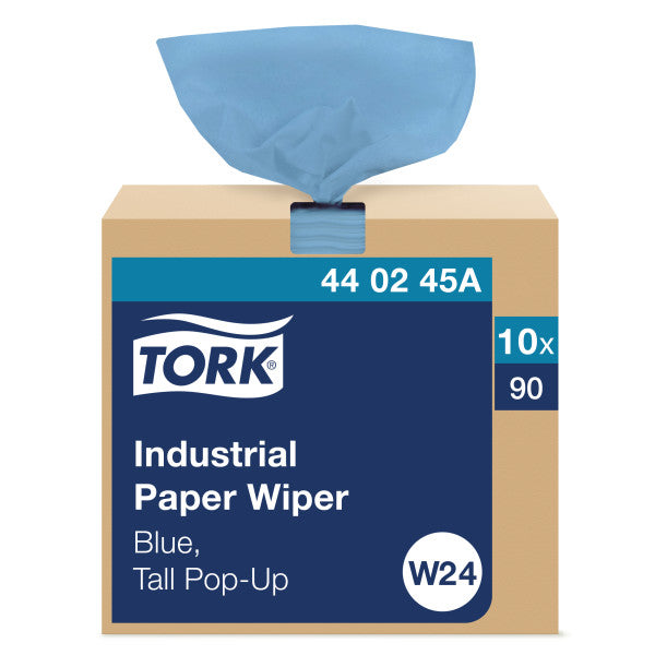 Tork® W24 Industrial Pop-Up Box Paper Wiper - Blue 4-Ply 10x90 Sheets — image 1