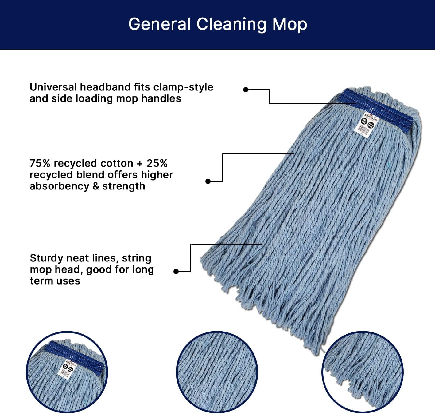 16oz Blue Synthetic Cut-End Mop Head — image 4