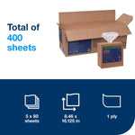 Tork® W24 Pop-Up Box Heavy-Duty Cleaning Cloth - White 1-Ply 5x80 Sheets