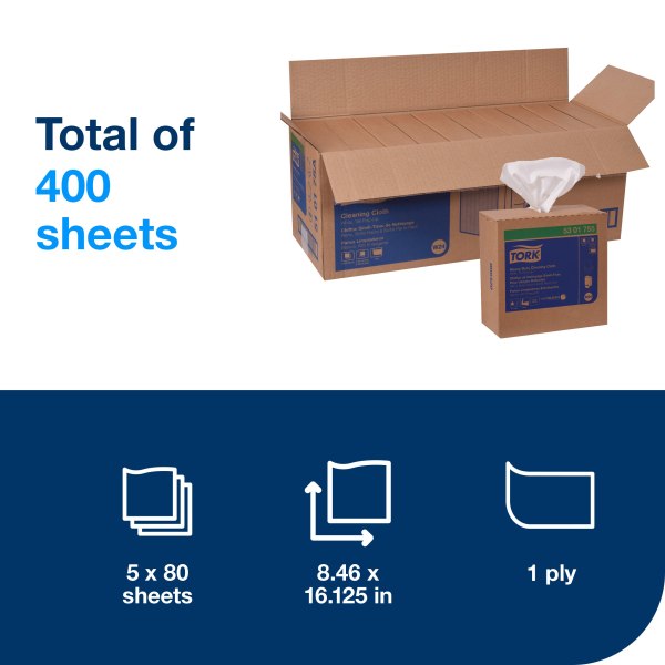 Tork® W24 Pop-Up Box Heavy-Duty Cleaning Cloth - White 1-Ply 5x80 Sheets — image 3