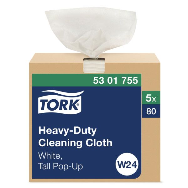 Tork® W24 Pop-Up Box Heavy-Duty Cleaning Cloth - White 1-Ply 5x80 Sheets — image 1