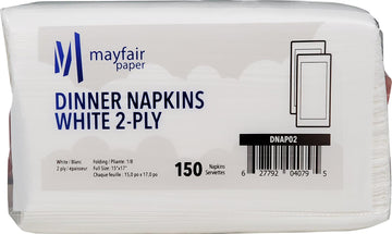 2 Ply Dinner Napkins 1/8 Fold - White DNAP02