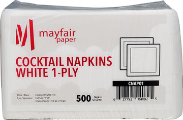 1 Ply Cocktail Napkins 1/4 Fold - White - CNAP01