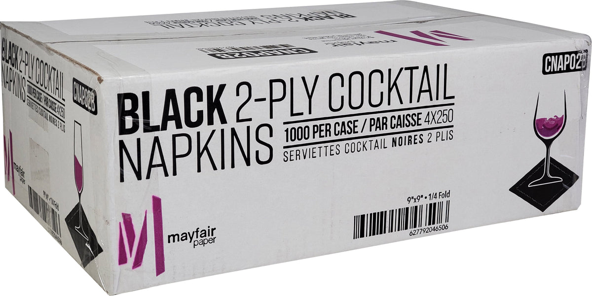 2 Ply Cocktail Napkins 1/4 Fold - Black - CNAP02B