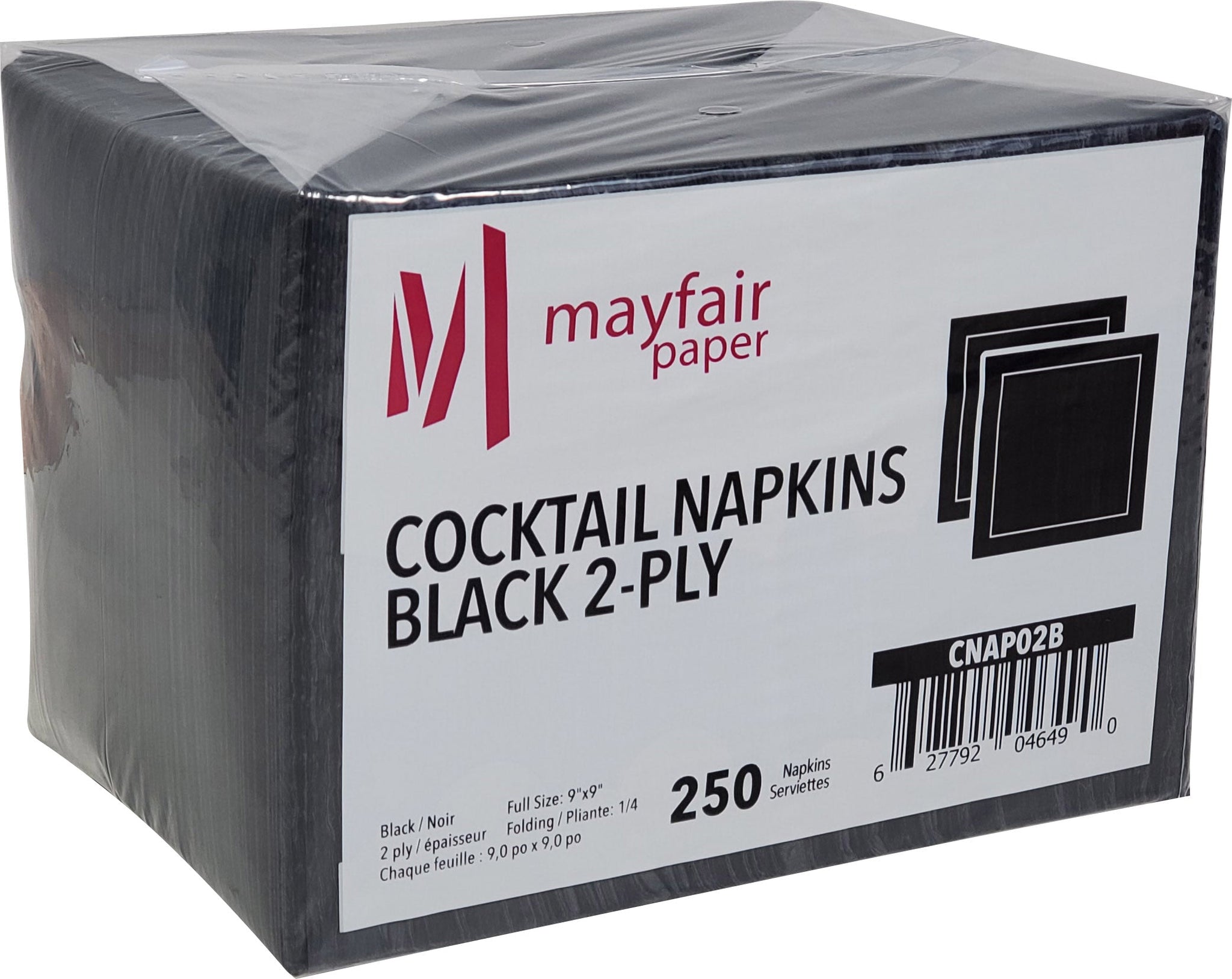 2 Ply Cocktail Napkins 1/4 Fold - Black - CNAP02B — image 3