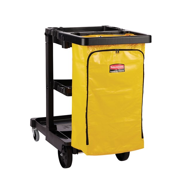 Rubbermaid Traditional Janitor Cart, Black with Yellow Vinyl Bag